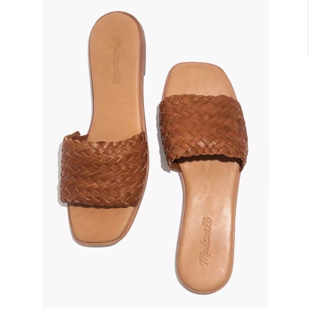 Madewell Lianne Braided Leather Flat Slip On Slide Sandals